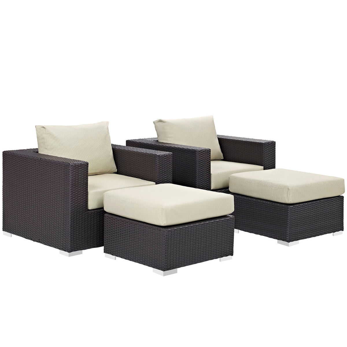 Convene Espresso/Beige 4 Piece Outdoor Patio Sectional Set - Ornate Home
