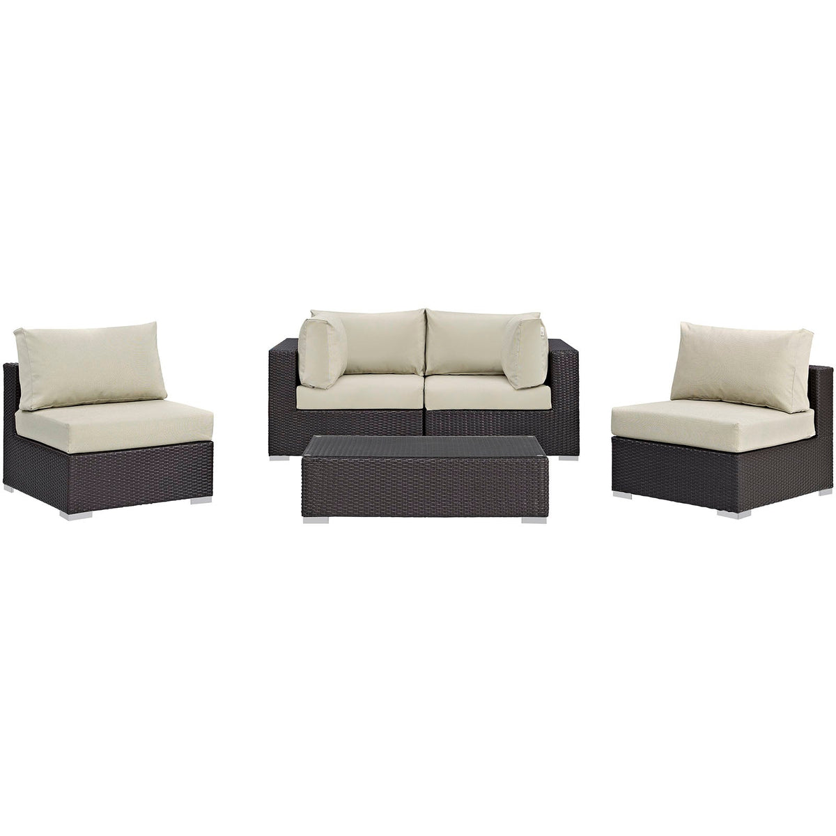 Convene Espresso/Beige 5 Piece Outdoor Patio Sectional Set - 67x134" - Ornate Home
