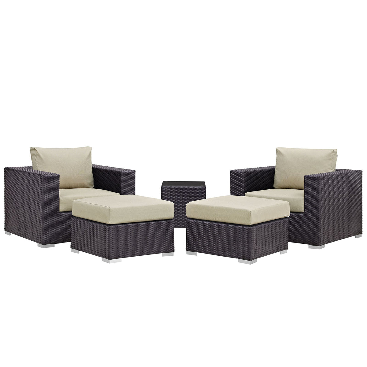 Convene Espresso/Beige 5 Piece Outdoor Patio Sectional Set - 70x92.5" - Ornate Home