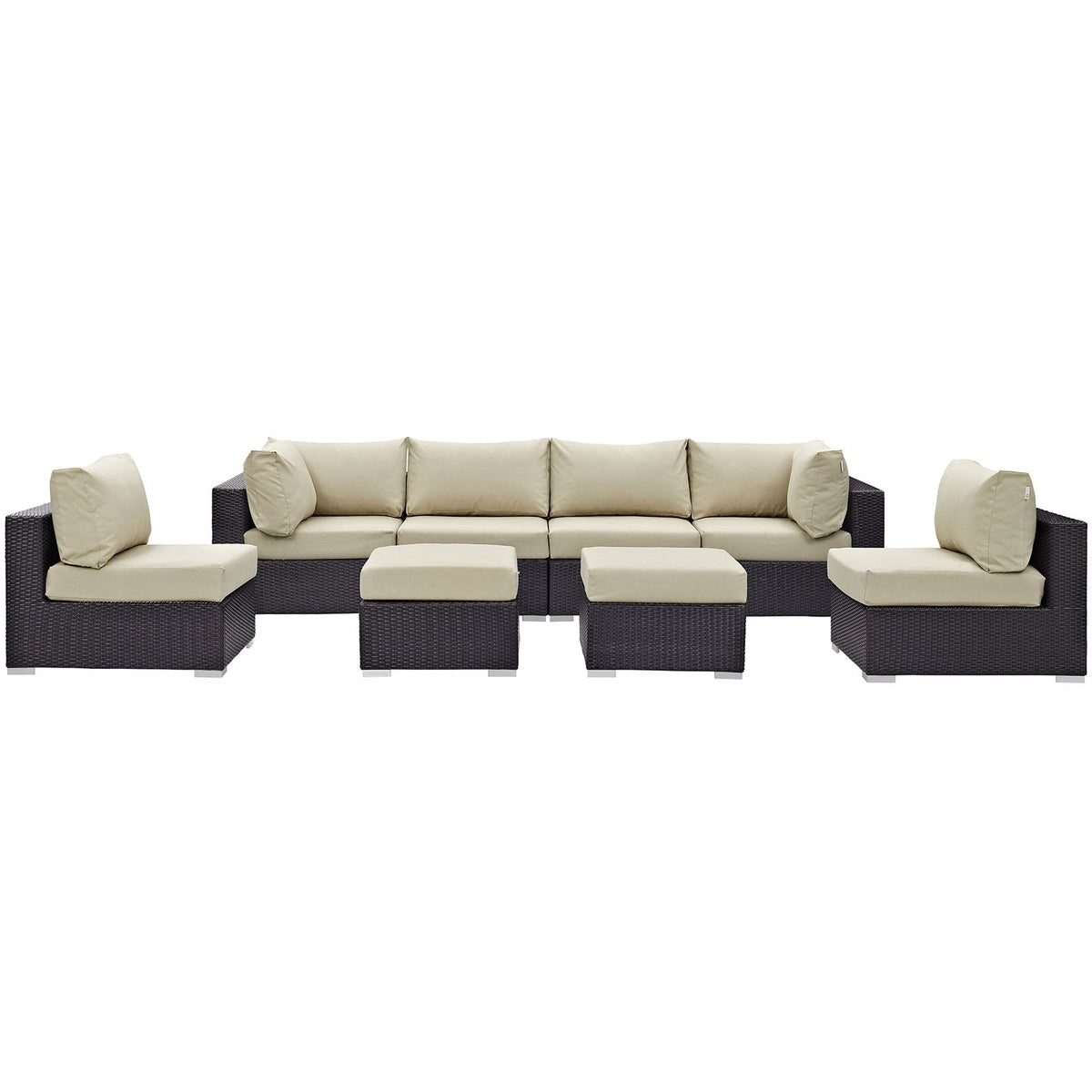 Convene Espresso/Beige 8 Piece Outdoor Patio Sectional Set - 64x197.50" - Ornate Home