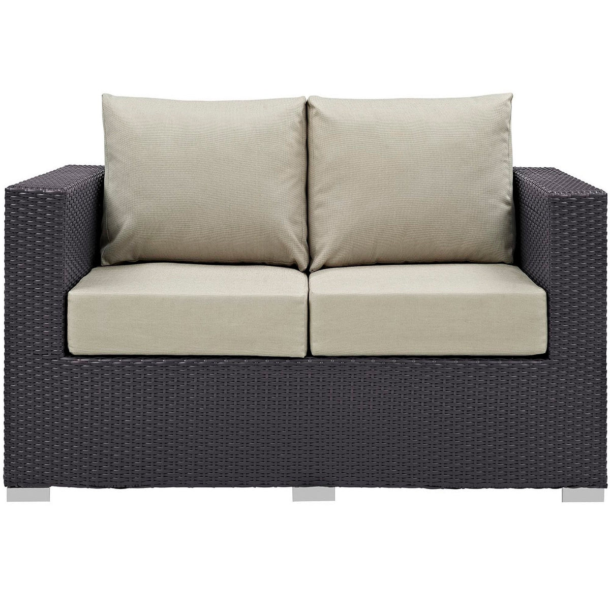Convene Espresso/Beige Outdoor Patio Loveseat - Ornate Home