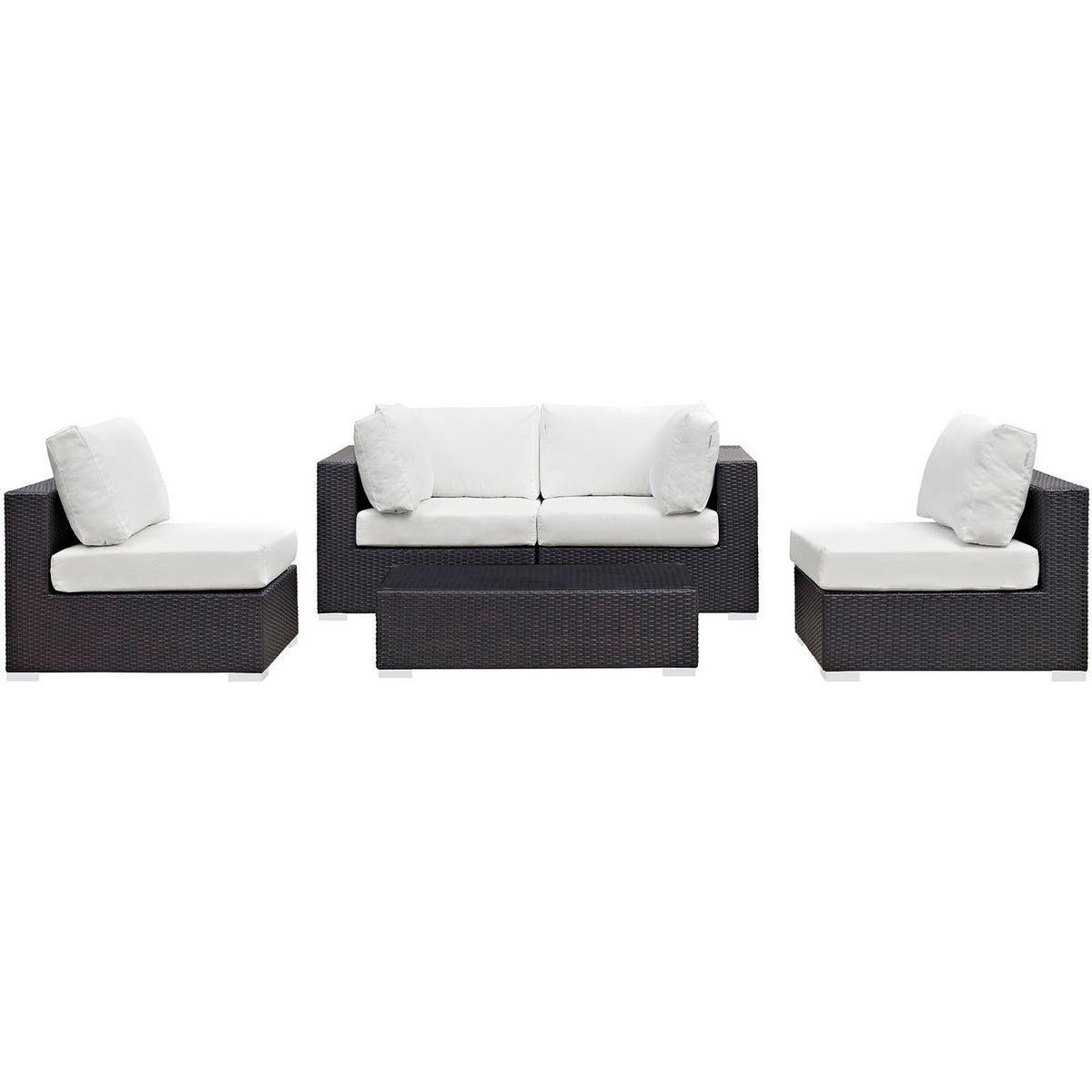 Convene Espresso/White 5 Piece Outdoor Patio Sectional Set - 67x134" - Ornate Home