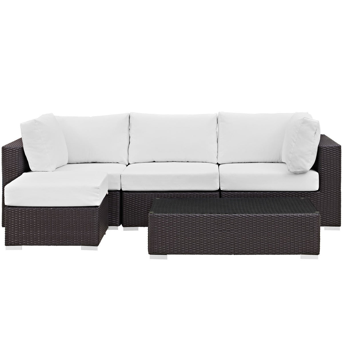 Convene Espresso/White 5 Piece Outdoor Patio Sectional Set - 98.5x98.5" - Ornate Home