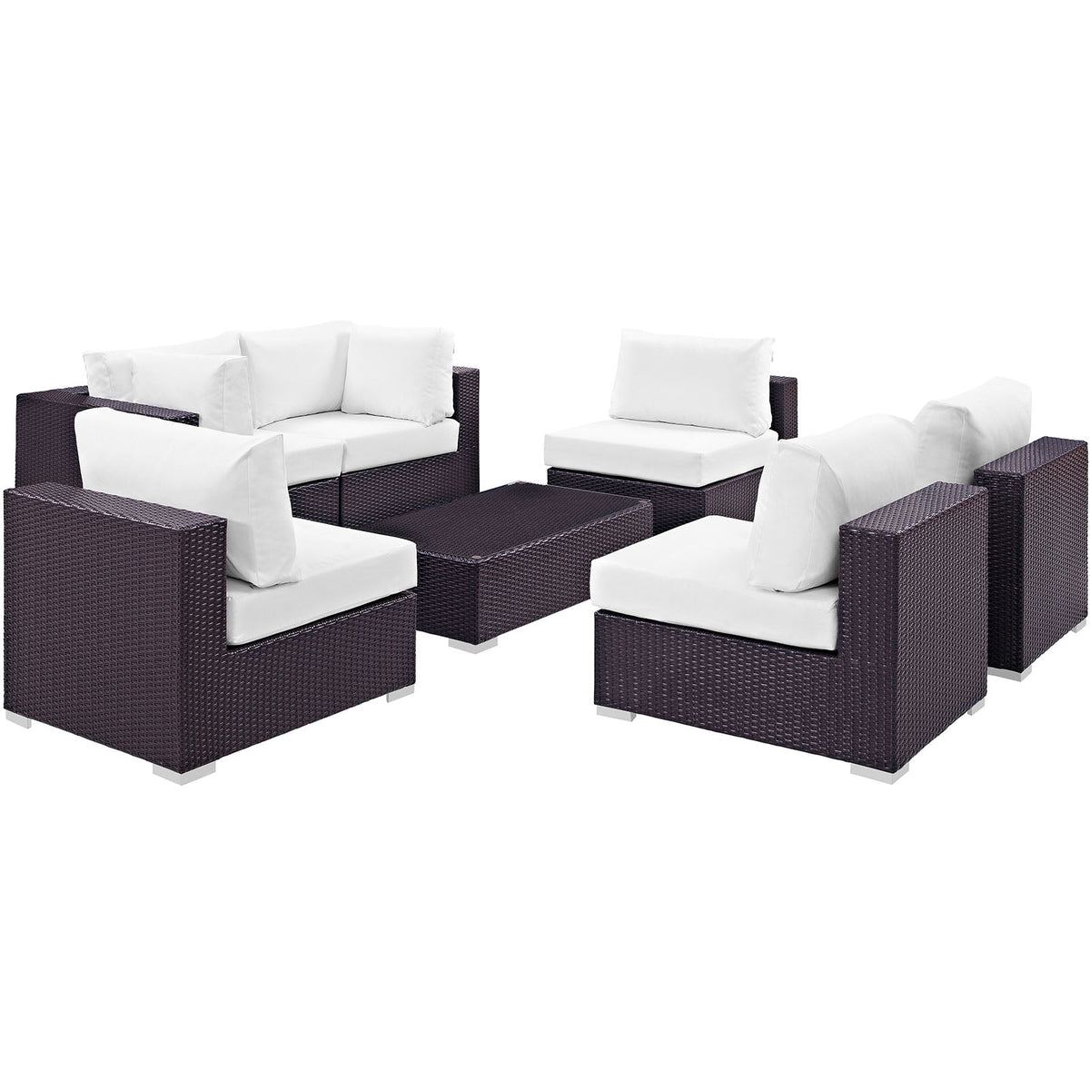 Convene Espresso/White 7 Piece Outdoor Patio Sectional Set - 67x201" - Ornate Home