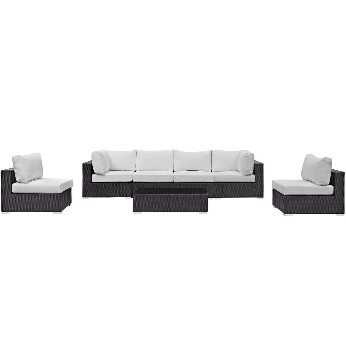 Convene Espresso/White 7 Piece Outdoor Patio Sectional Set - 67x201" - Ornate Home