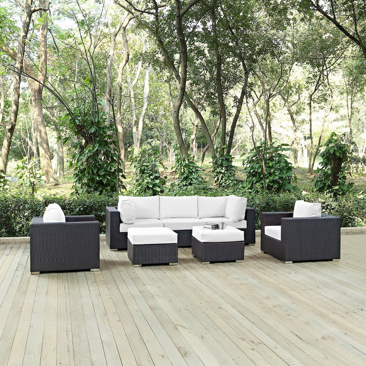 Convene Espresso/White 7 Piece Outdoor Patio Sectional Set - 73x169.5" - Ornate Home