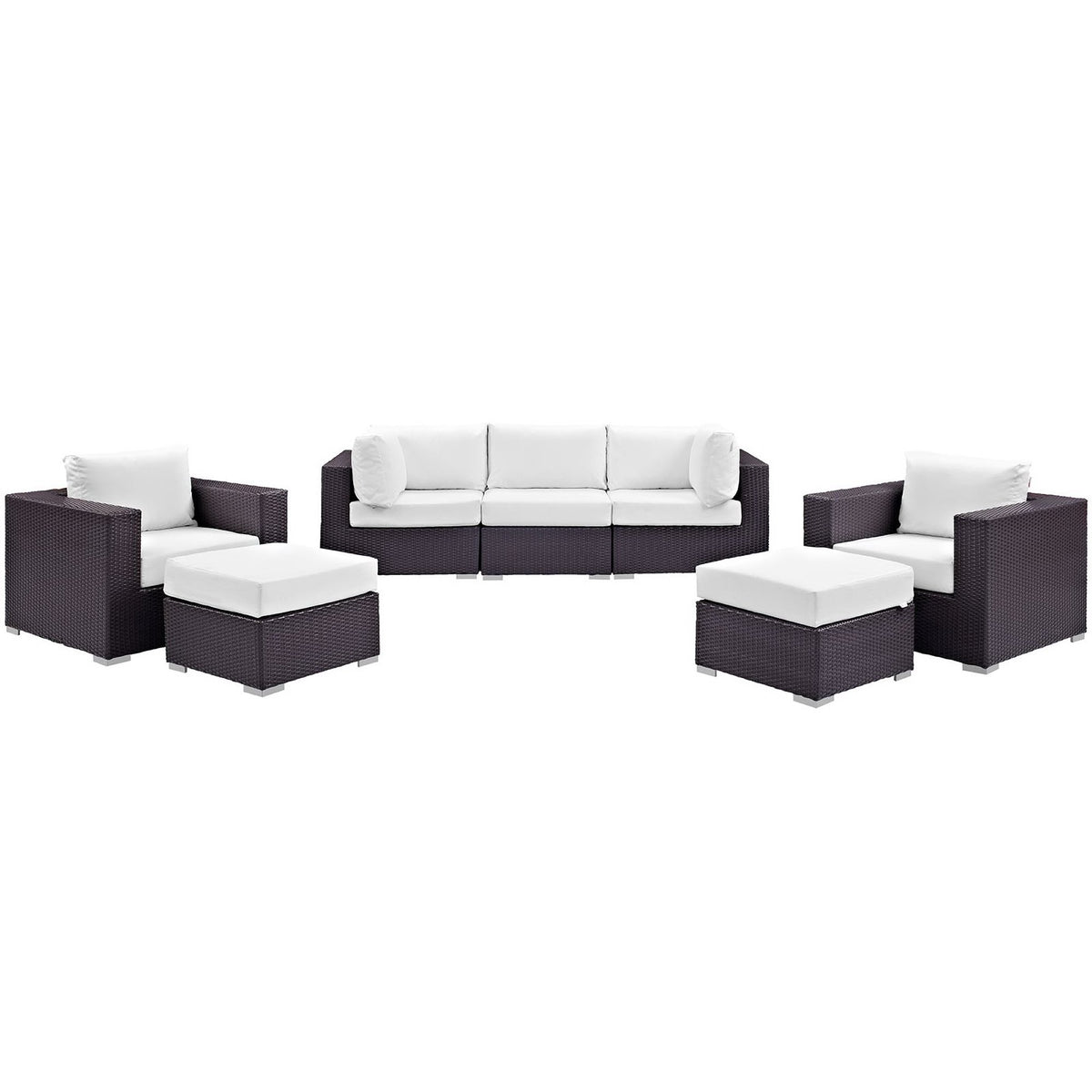 Convene Espresso/White 7 Piece Outdoor Patio Sectional Set - 73x169.5" - Ornate Home