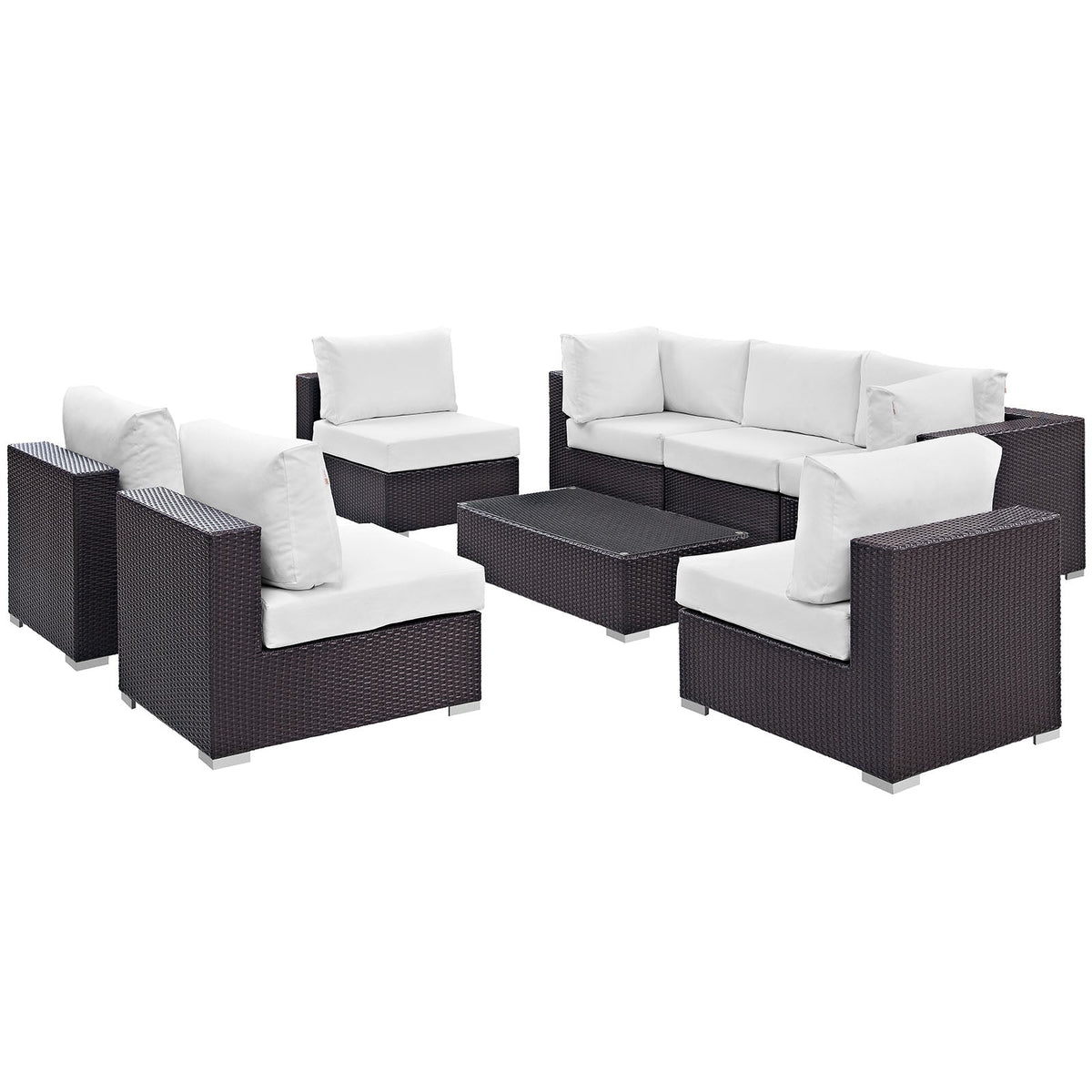 Convene Espresso/White 8 Piece Outdoor Patio Sectional Set - 64x226" - Ornate Home