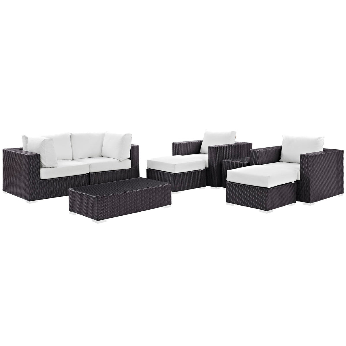 Convene Espresso/White 8 Piece Outdoor Patio Sectional Set - 83.5x163.5" - Ornate Home