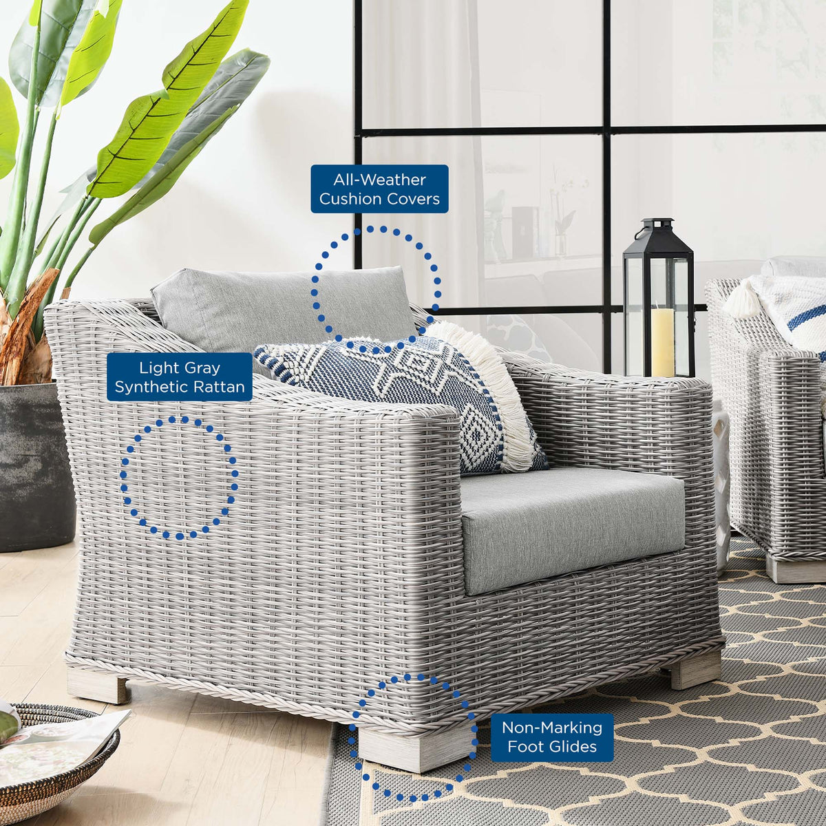 Conway Light Gray/Gray Outdoor Patio Wicker Rattan Armchair - Ornate Home