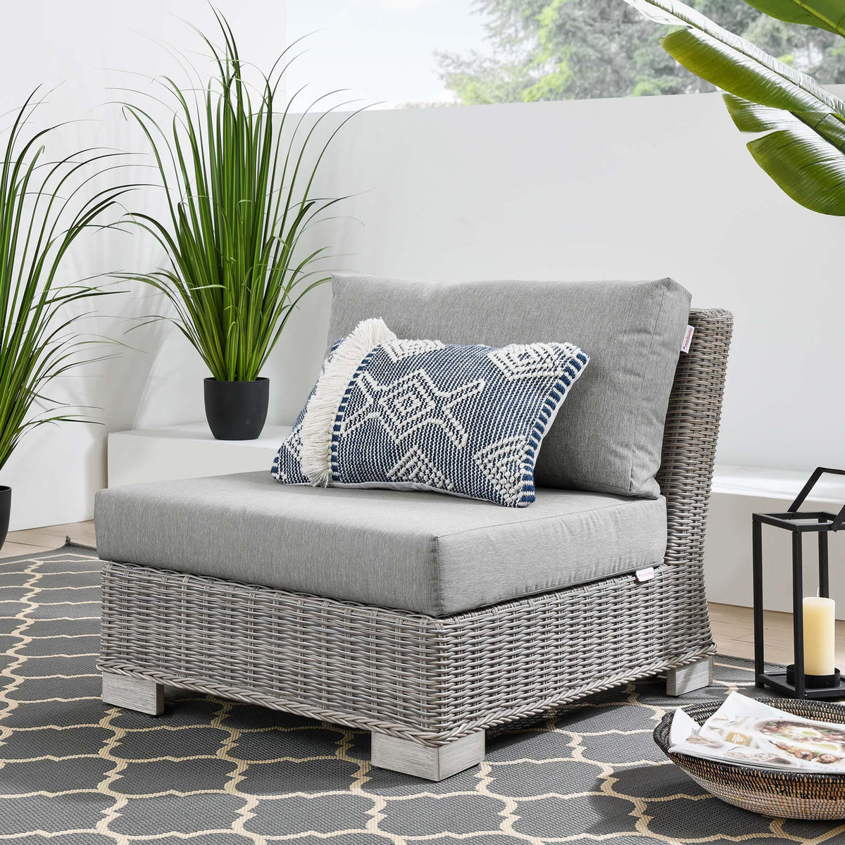 Conway Light Gray/Gray Outdoor Patio Wicker Rattan Armless Chair - Ornate Home