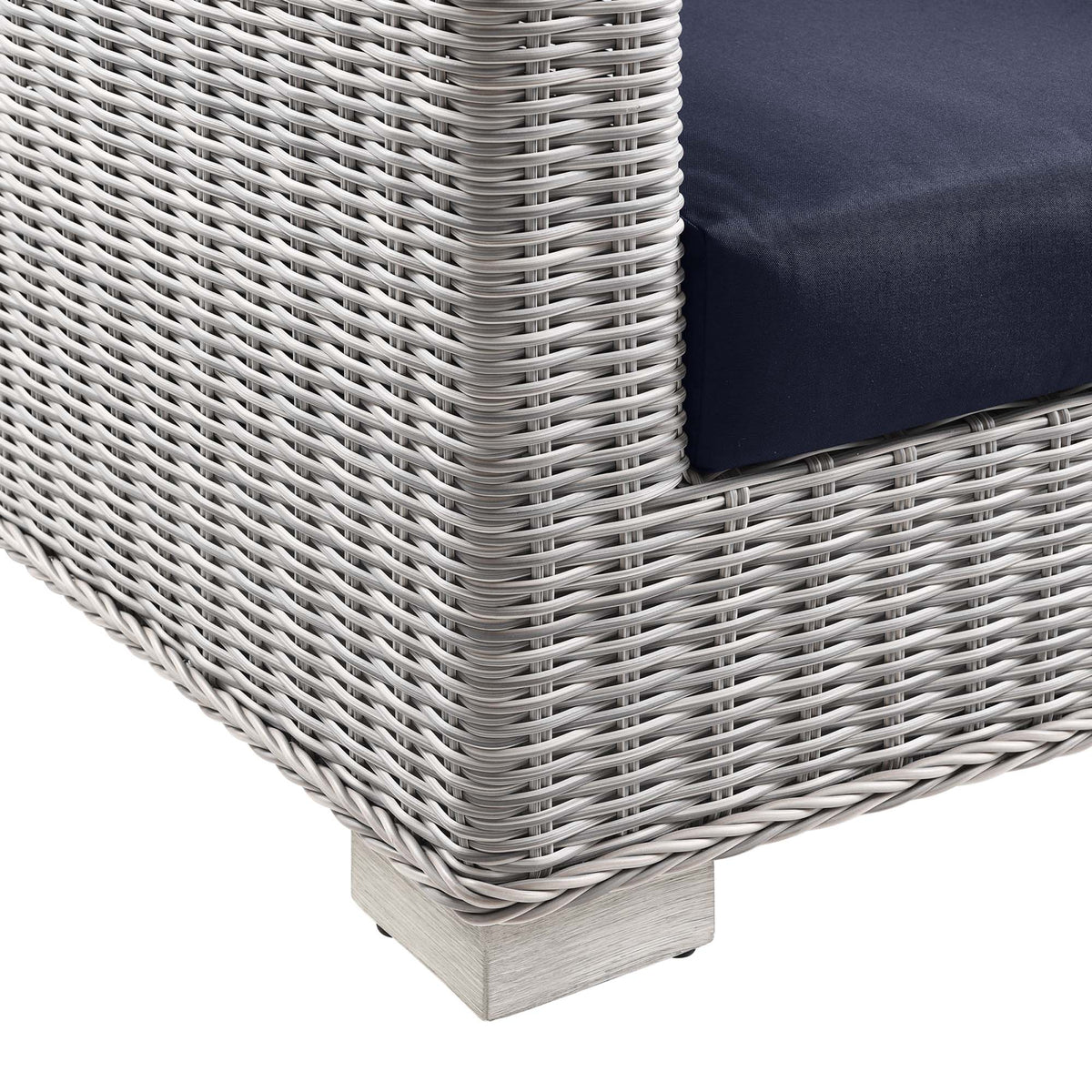 Conway Light Gray/Navy Outdoor Patio Wicker Rattan Loveseat - Ornate Home
