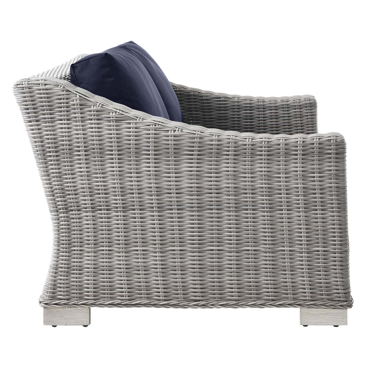 Conway Light Gray/Navy Outdoor Patio Wicker Rattan Loveseat - Ornate Home