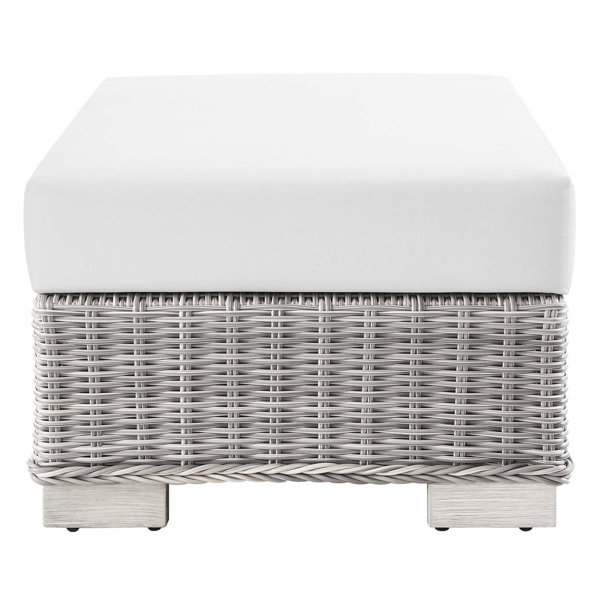 Conway Light Gray/White Outdoor Patio Wicker Rattan Ottoman - Ornate Home