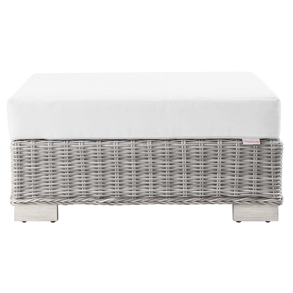 Conway Light Gray/White Outdoor Patio Wicker Rattan Ottoman - Ornate Home