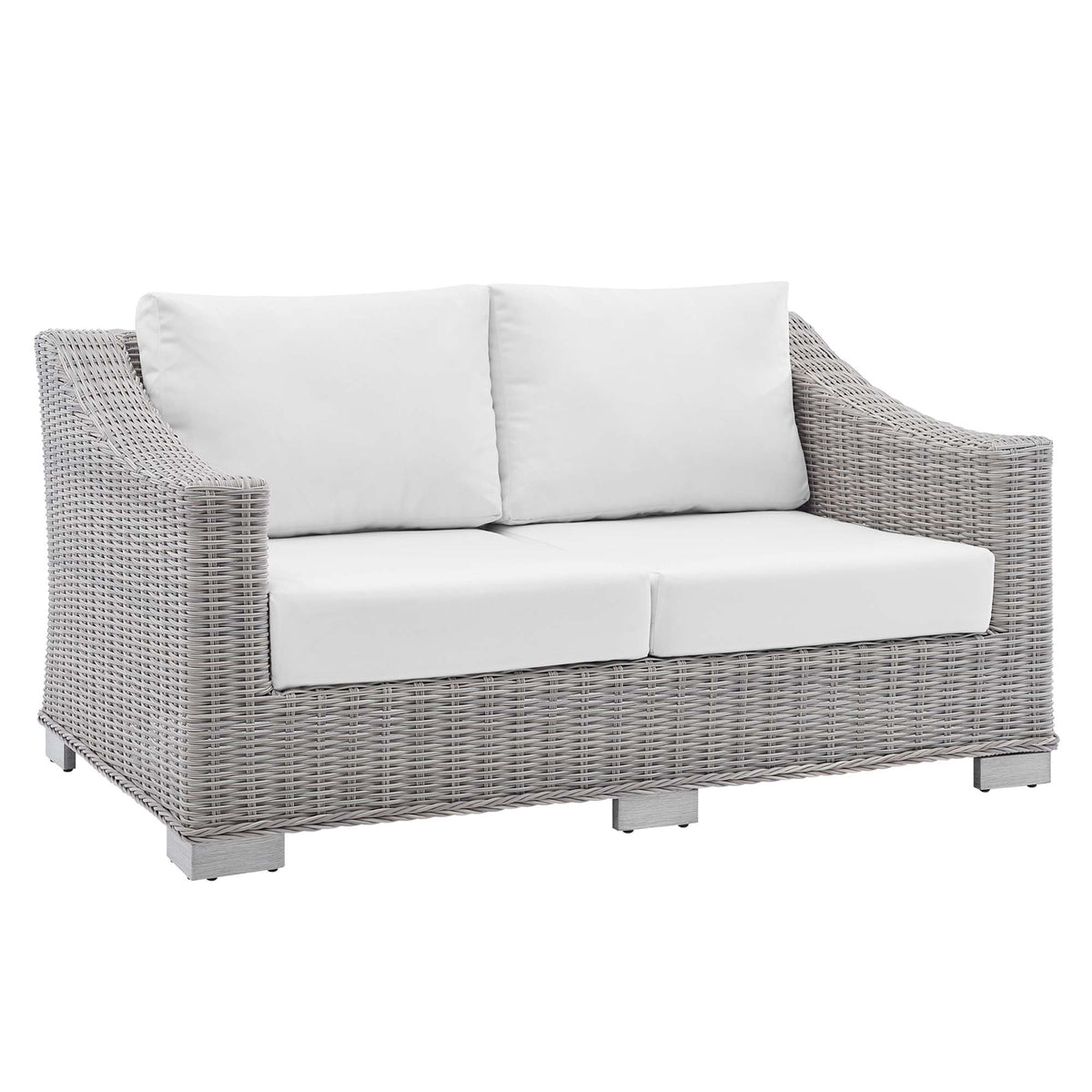 Conway Light Gray/White Sunbrella Outdoor Patio Wicker Rattan Loveseat - Ornate Home