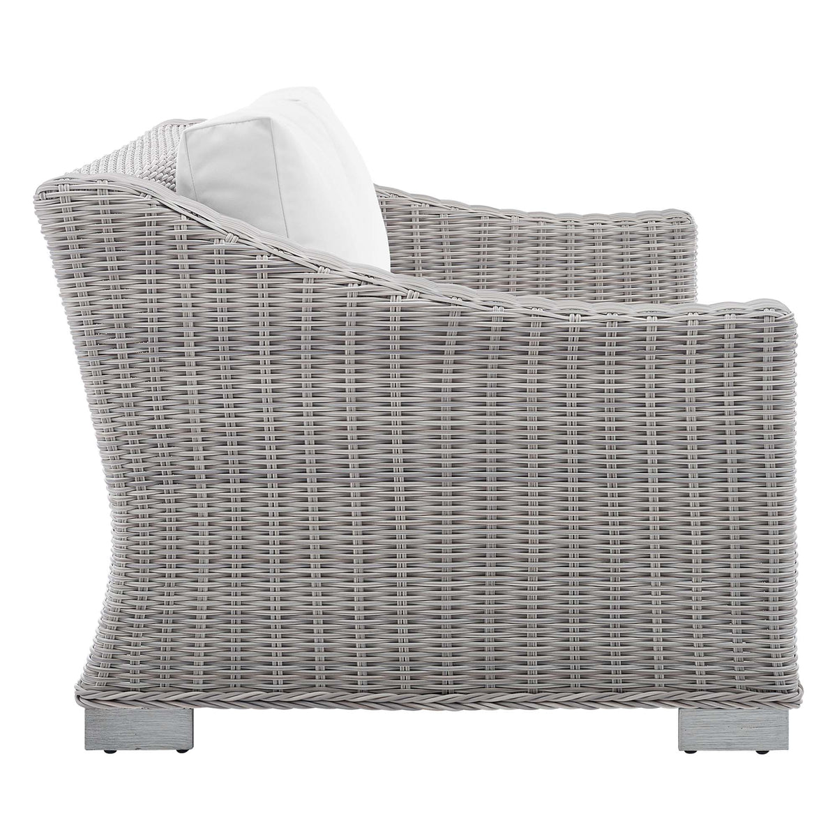 Conway Light Gray/White Sunbrella Outdoor Patio Wicker Rattan Loveseat - Ornate Home