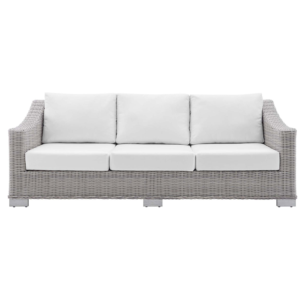 Conway Light Gray/White Sunbrella Outdoor Patio Wicker Rattan Sofa - Ornate Home