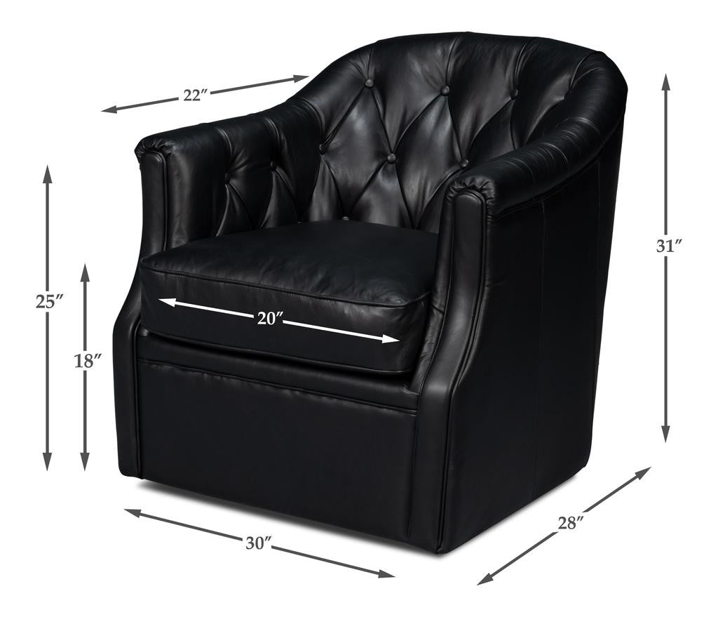 Coolidge Black Leather Swivel Chair - Ornate Home