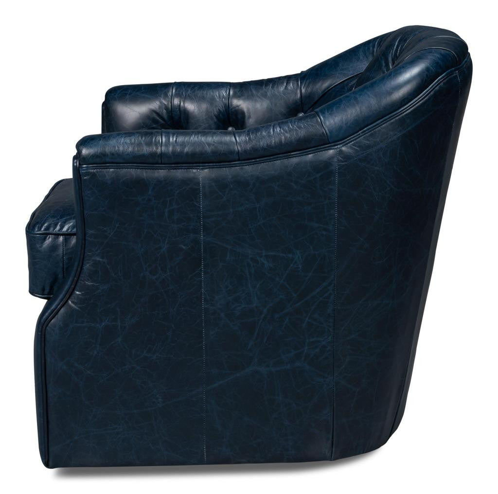 Coolidge Blue Leather Swivel Chair - Ornate Home