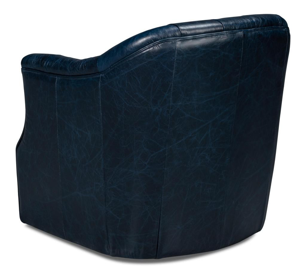 Coolidge Blue Leather Swivel Chair - Ornate Home