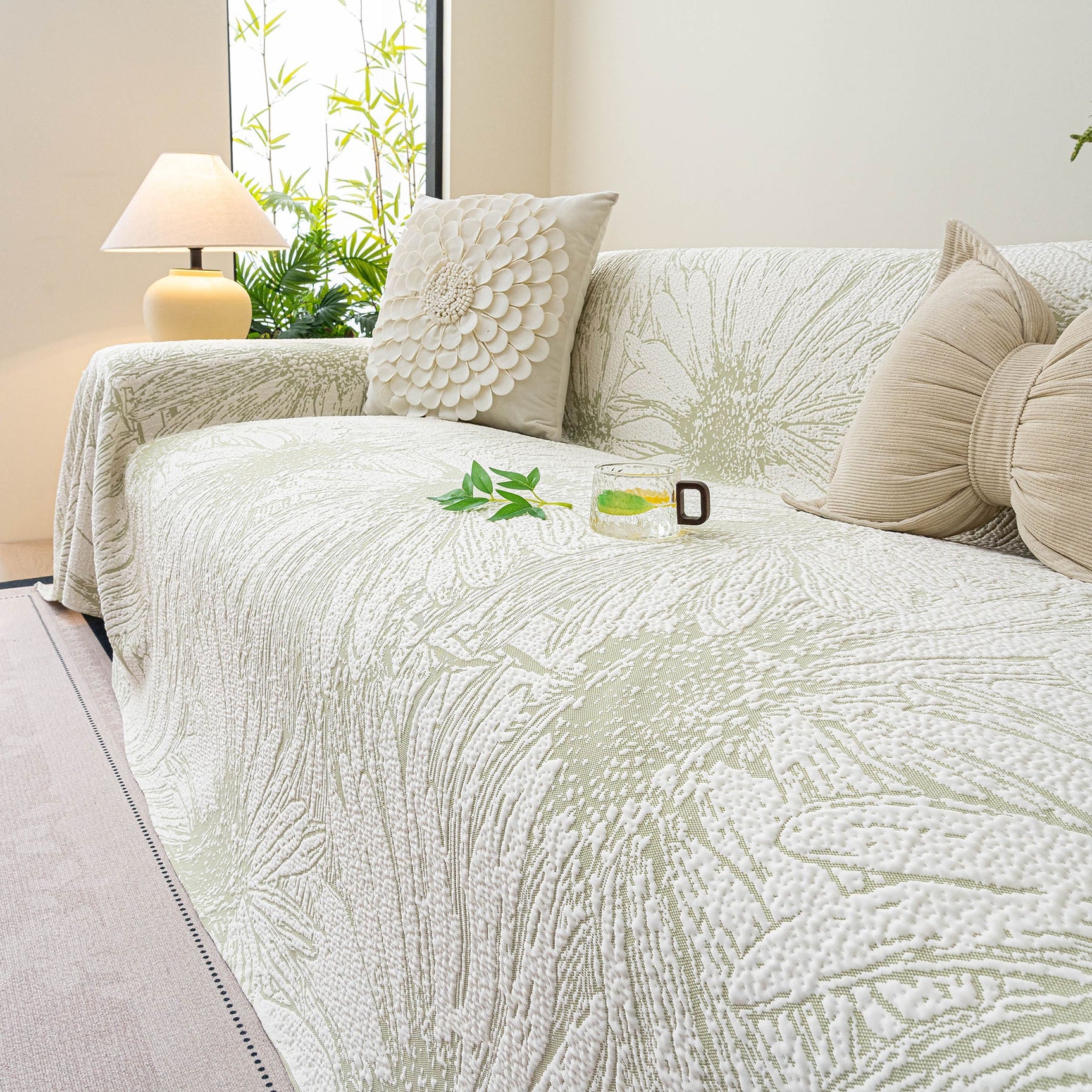 Cooling Botanical Jacquard Couch Cover Decorative Furniture Cover for Loveseat & Sofas - Ornate Home