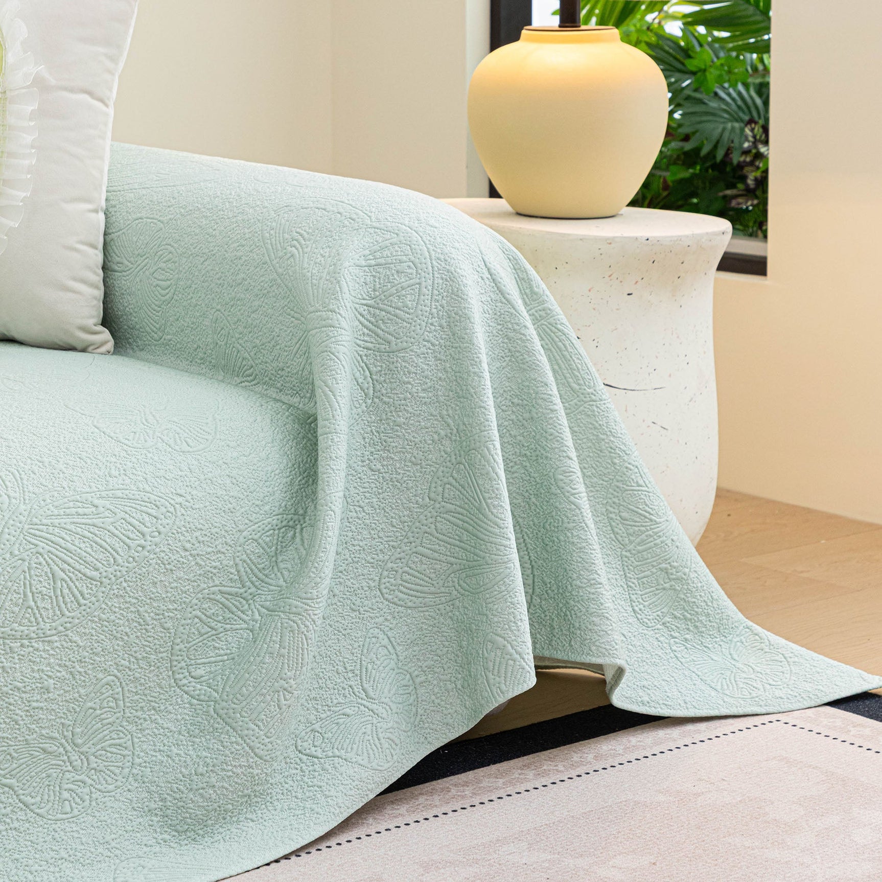 Cooling Embossed Botanical Couch Cover, Soft Ice Silk Furniture Protector for Sofa - Ornate Home