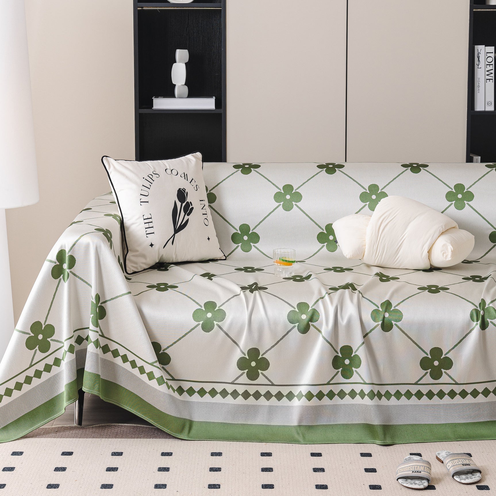 Cooling Four-Leaf Clover Hope Faith Love Luck Summer Comfy Ice Silk Furniture Throw Covers for Sofas - Ornate Home