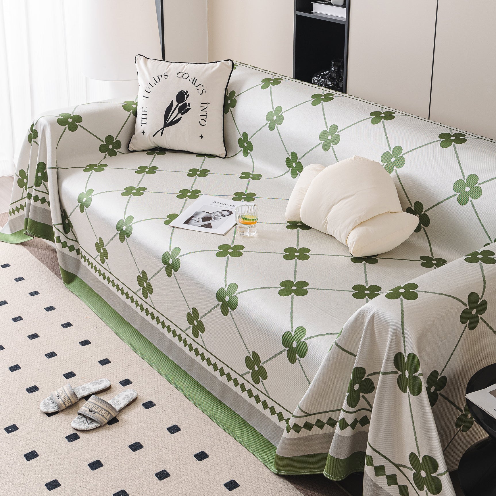 Cooling Four-Leaf Clover Hope Faith Love Luck Summer Comfy Ice Silk Furniture Throw Covers for Sofas - Ornate Home