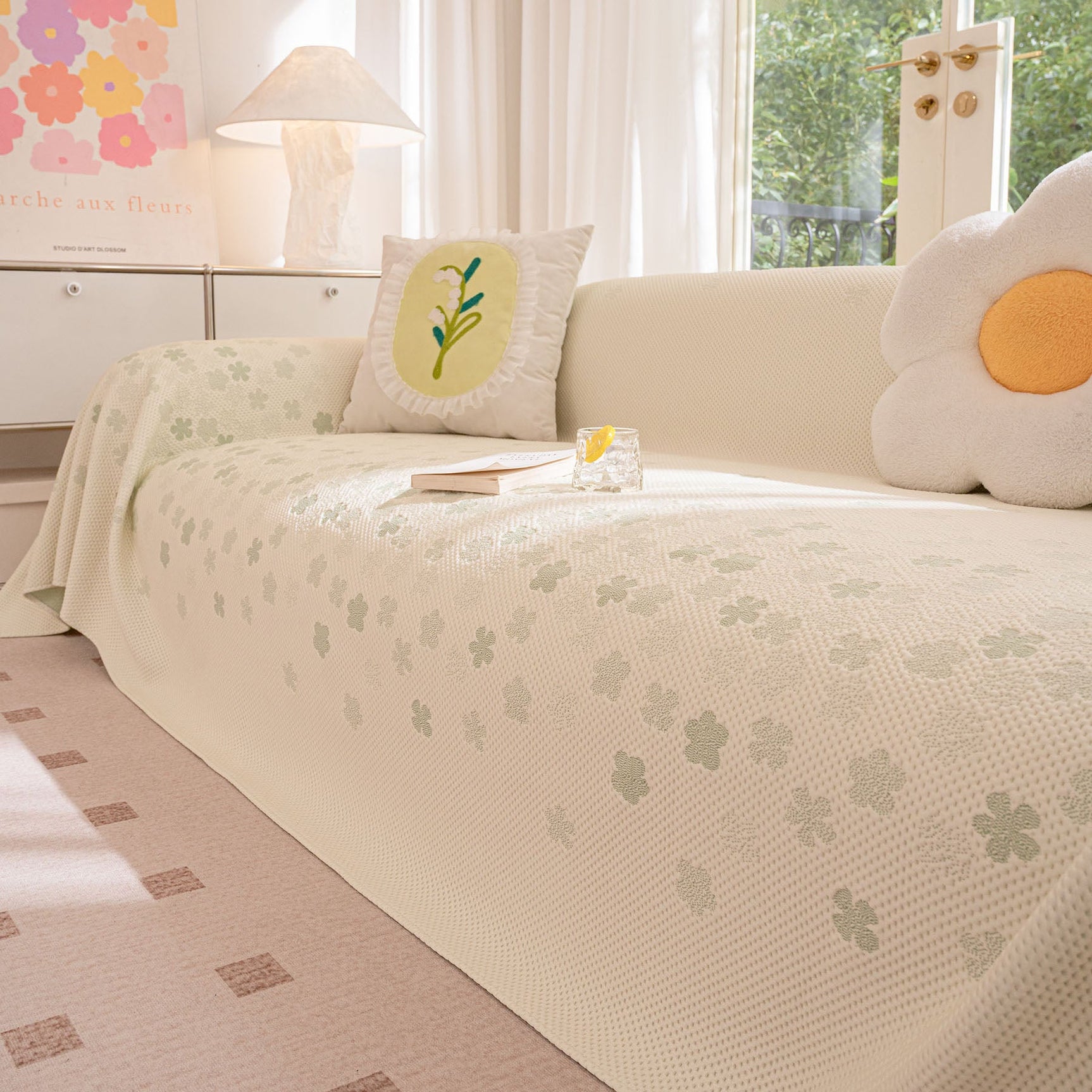Cooling Ice Silk Sofa Cover Blanket, Floral Soft Silky Breathable Couch Throw Cover - Ornate Home