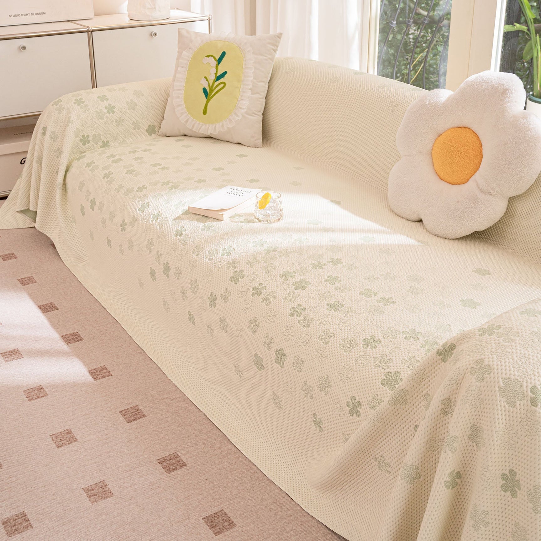 Cooling Ice Silk Sofa Cover Blanket, Floral Soft Silky Breathable Couch Throw Cover - Ornate Home