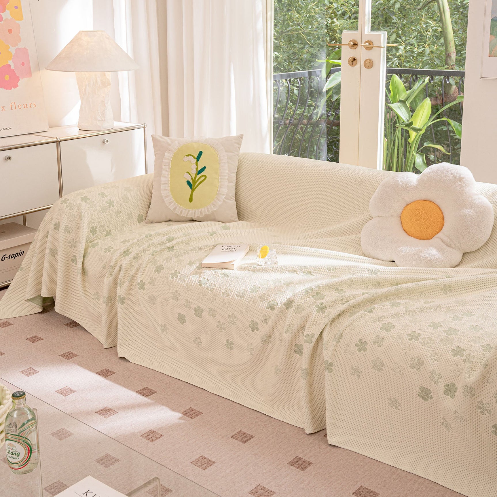 Cooling Ice Silk Sofa Cover Blanket, Floral Soft Silky Breathable Couch Throw Cover - Ornate Home