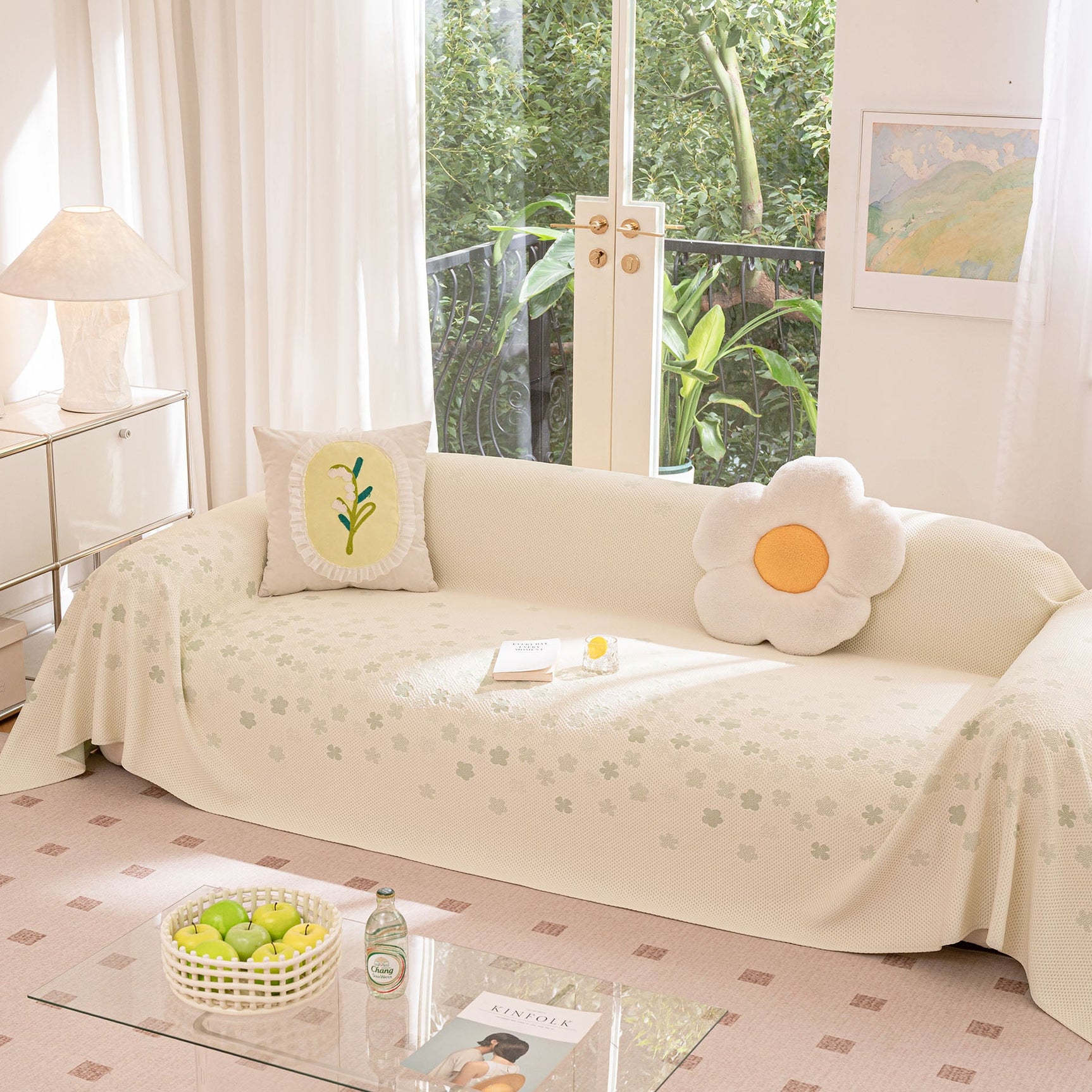 Cooling Ice Silk Sofa Cover Blanket, Floral Soft Silky Breathable Couch Throw Cover - Ornate Home