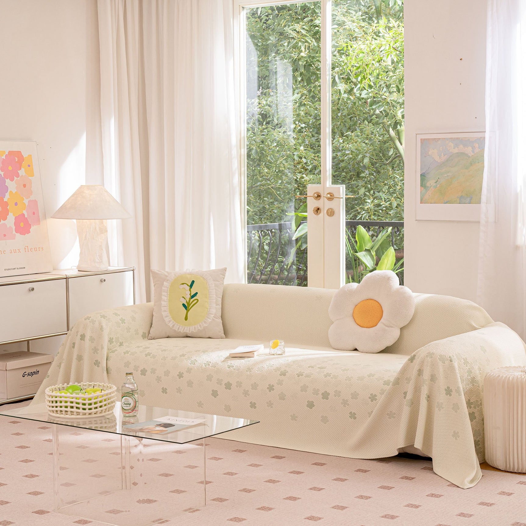 Cooling Ice Silk Sofa Cover Blanket, Floral Soft Silky Breathable Couch Throw Cover - Ornate Home