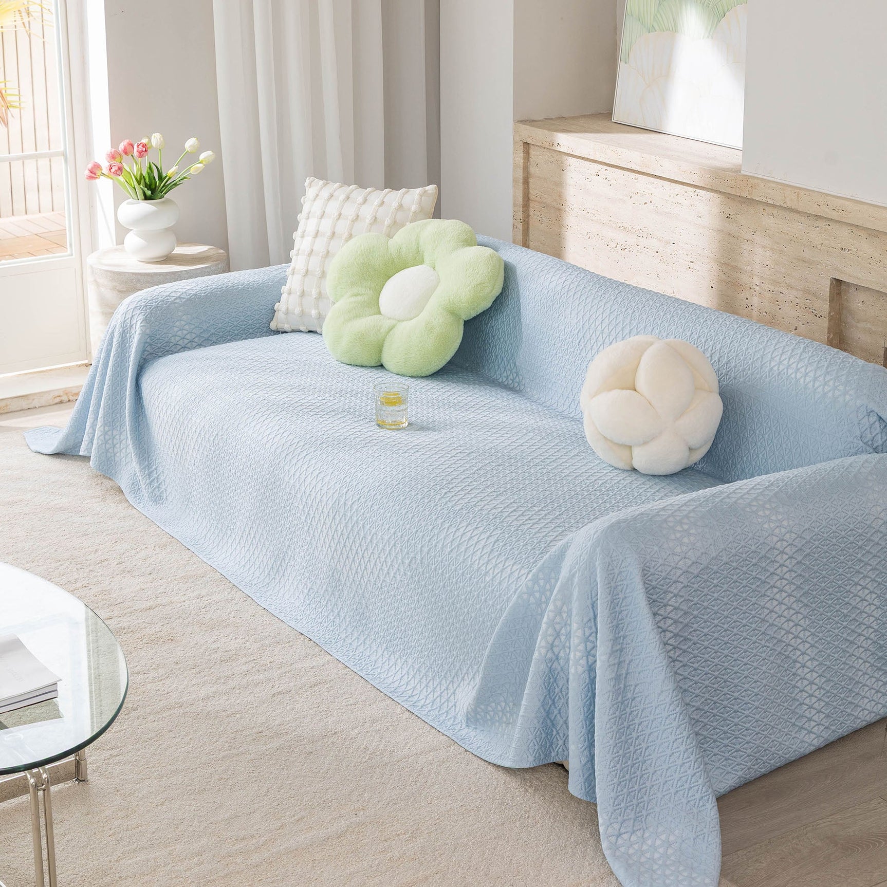 Cooling Ice Silk Sofa Throw Cover, Summer Diamond Textured Furniture Protector Blanket - Ornate Home