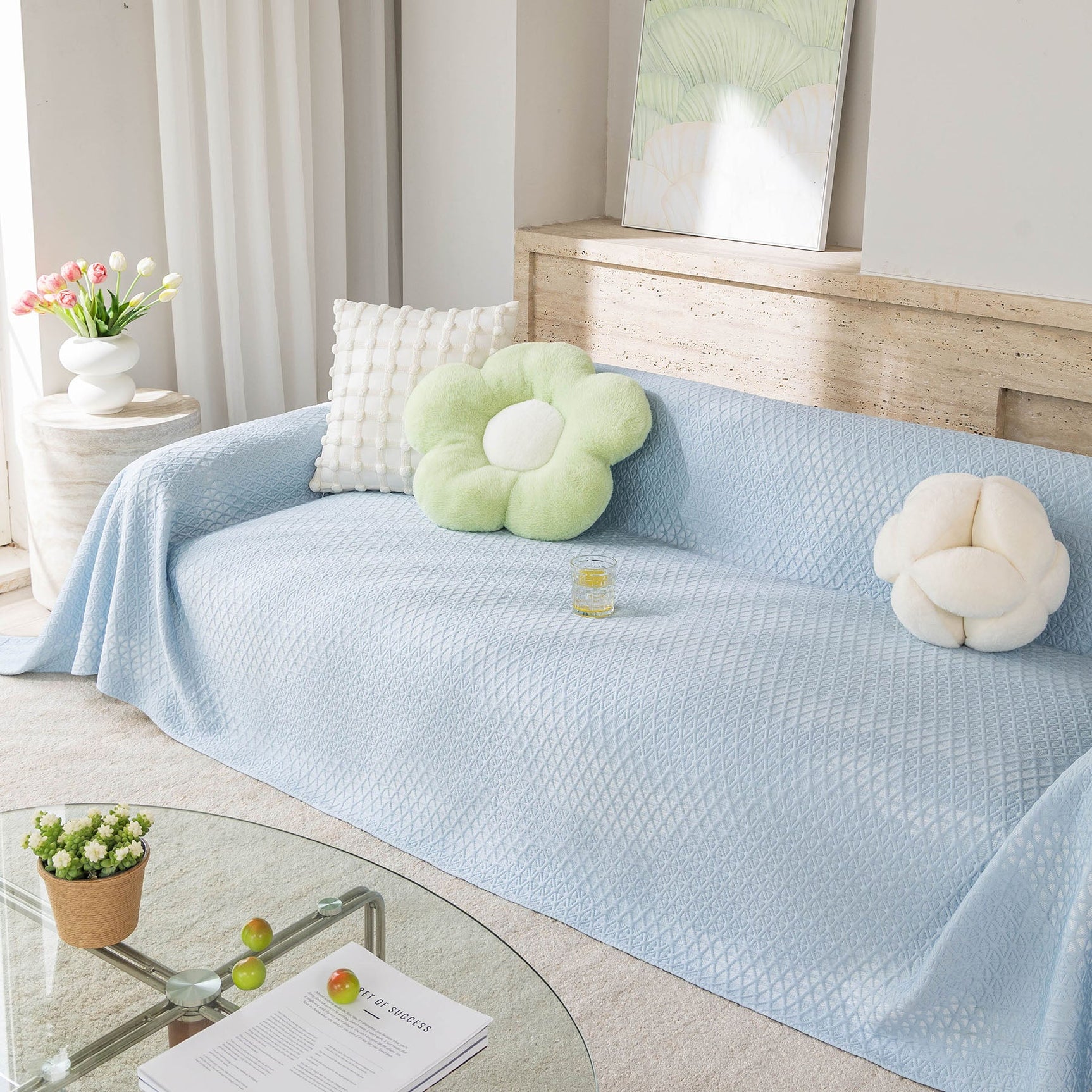 Cooling Ice Silk Sofa Throw Cover, Summer Diamond Textured Furniture Protector Blanket - Ornate Home