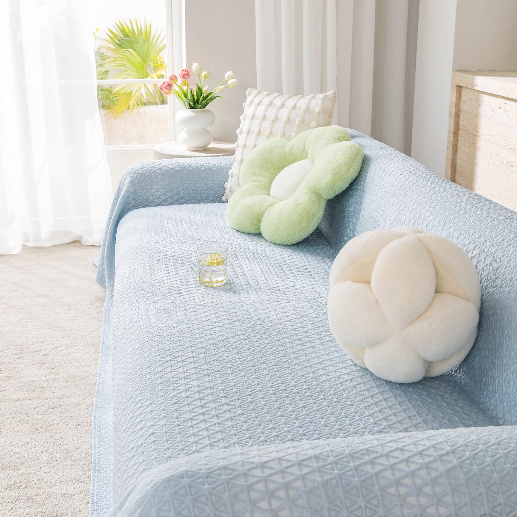Cooling Ice Silk Sofa Throw Cover, Summer Diamond Textured Furniture Protector Blanket - Ornate Home