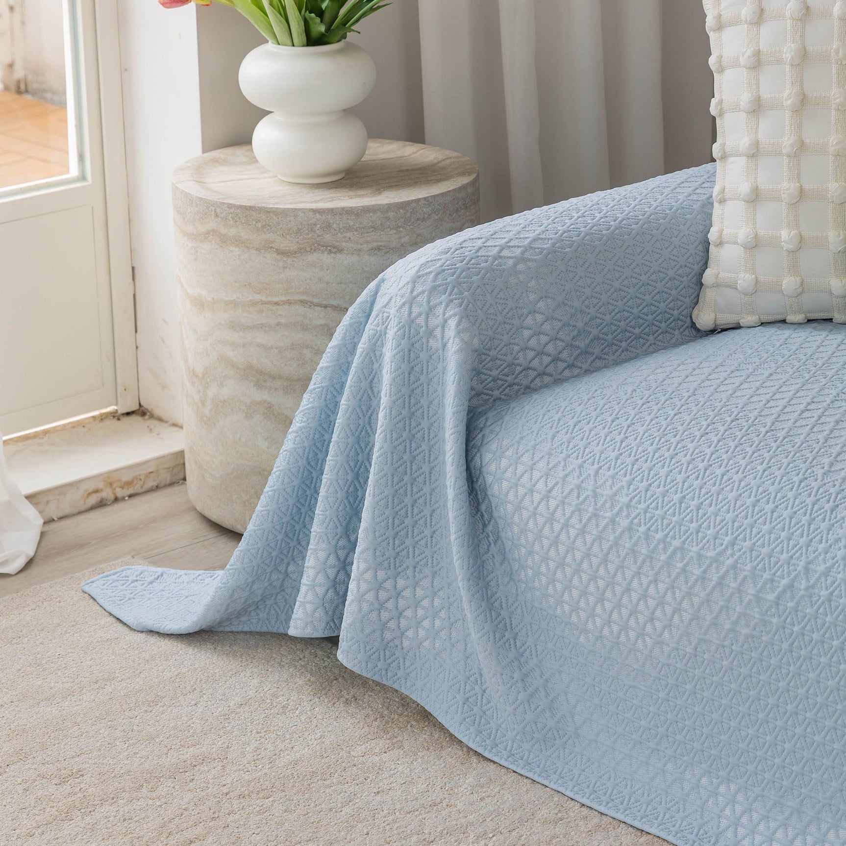 Cooling Ice Silk Sofa Throw Cover, Summer Diamond Textured Furniture Protector Blanket - Ornate Home