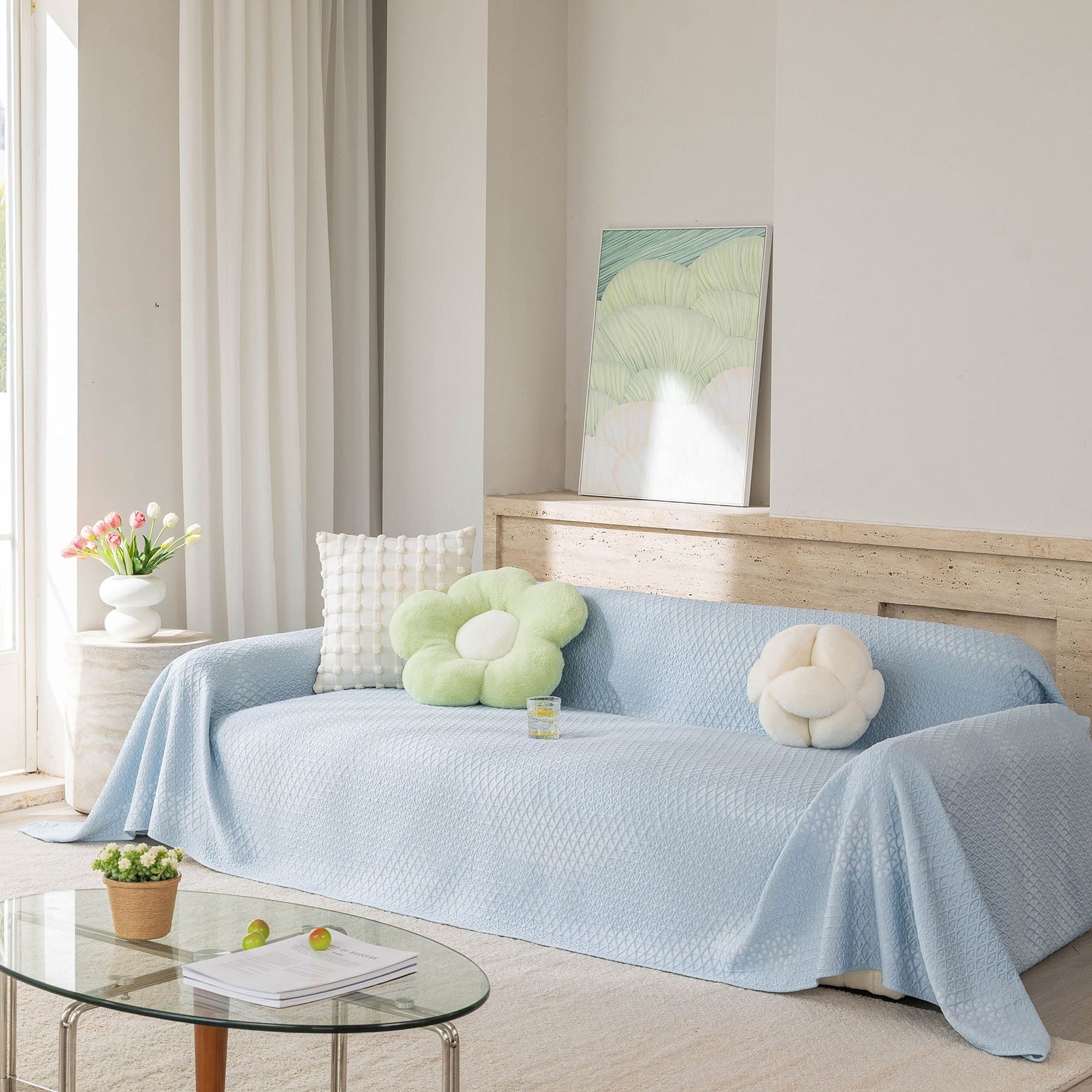 Cooling Ice Silk Sofa Throw Cover, Summer Diamond Textured Furniture Protector Blanket - Ornate Home