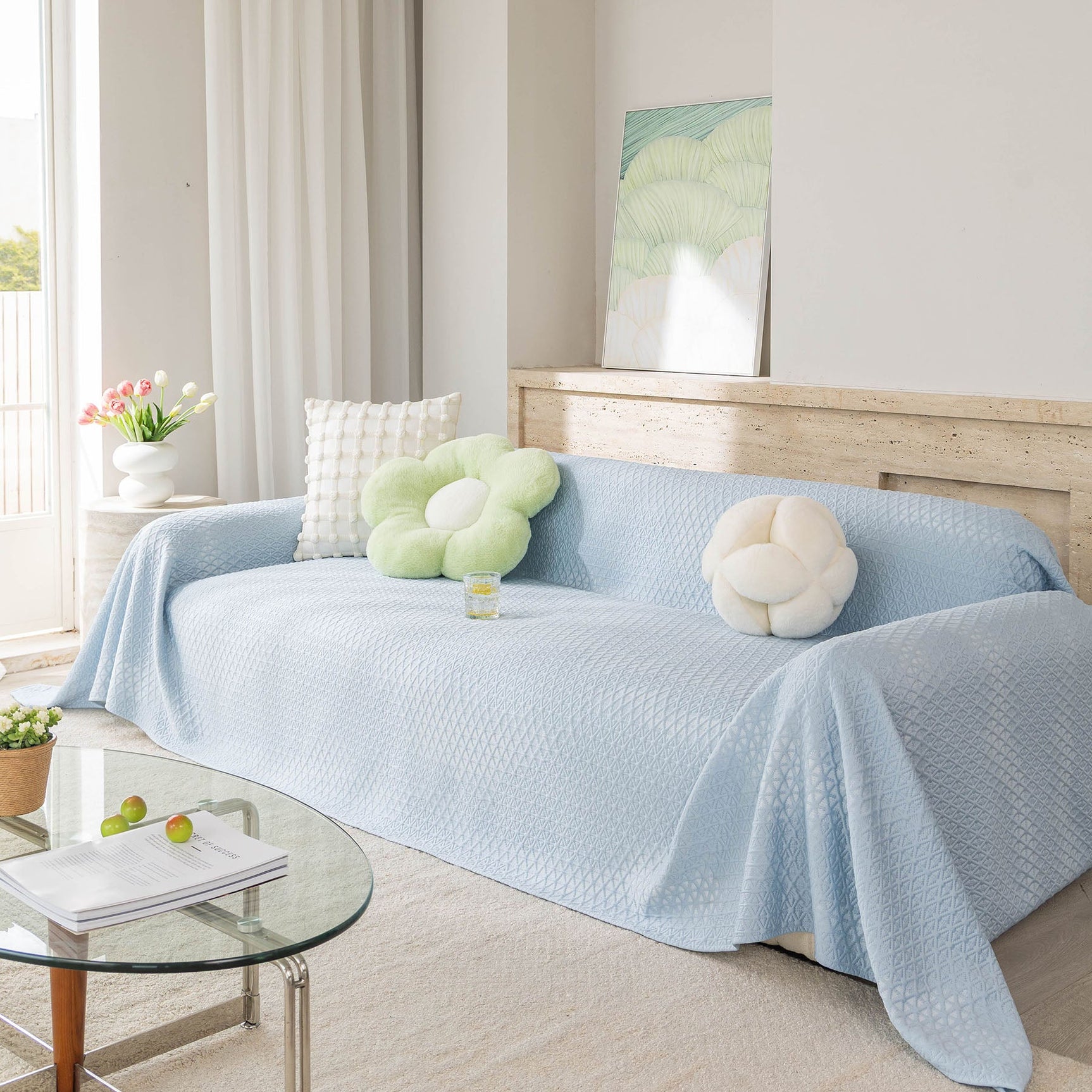 Cooling Ice Silk Sofa Throw Cover, Summer Diamond Textured Furniture Protector Blanket - Ornate Home