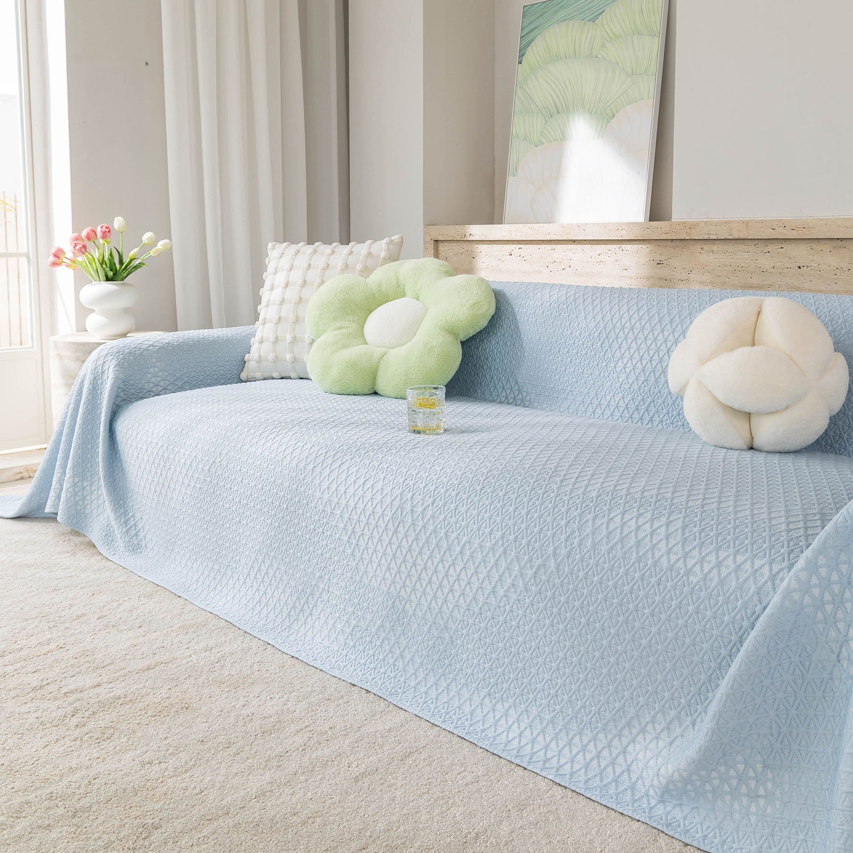 Cooling Ice Silk Sofa Throw Cover, Summer Diamond Textured Furniture Protector Blanket - Ornate Home