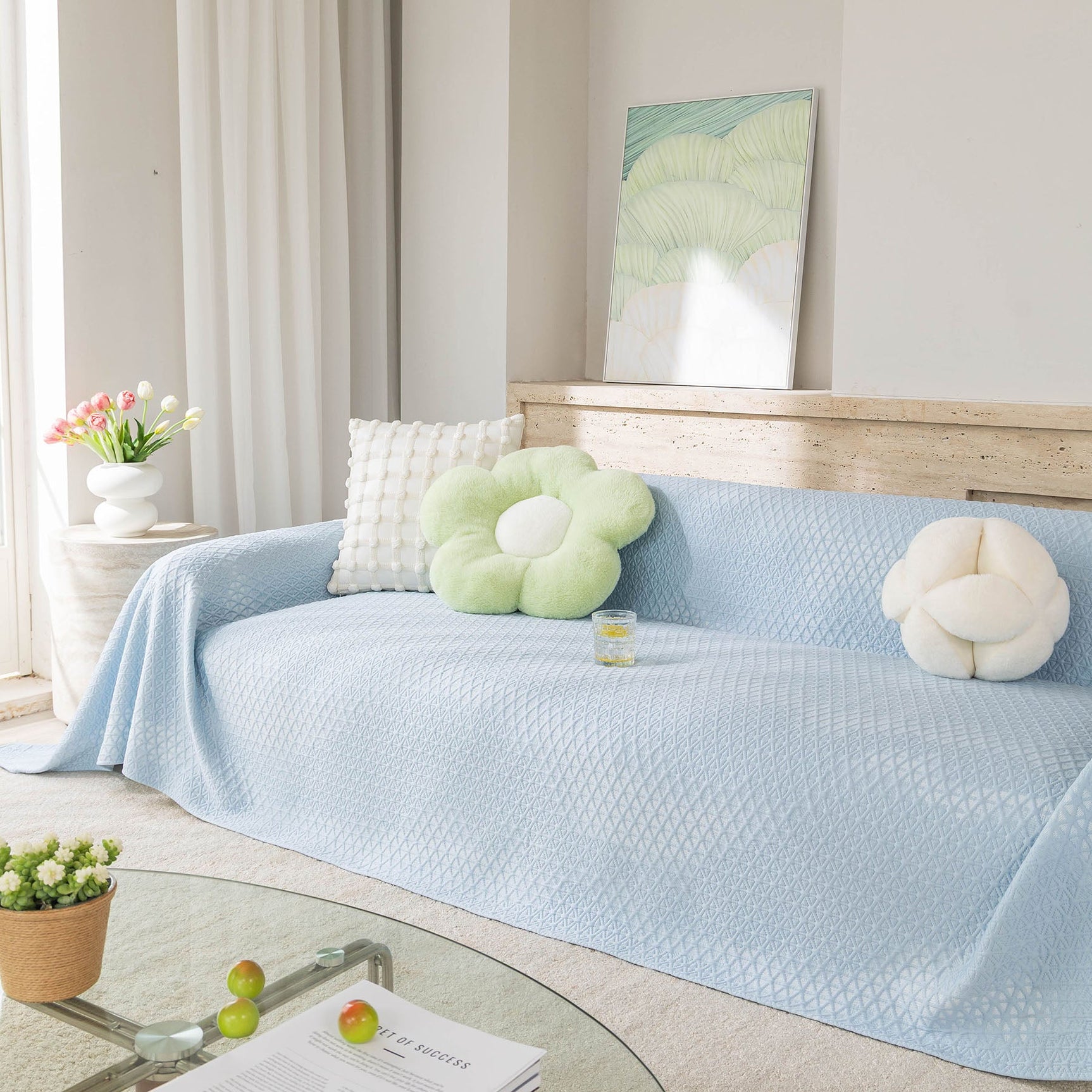Cooling Ice Silk Sofa Throw Cover, Summer Diamond Textured Furniture Protector Blanket - Ornate Home