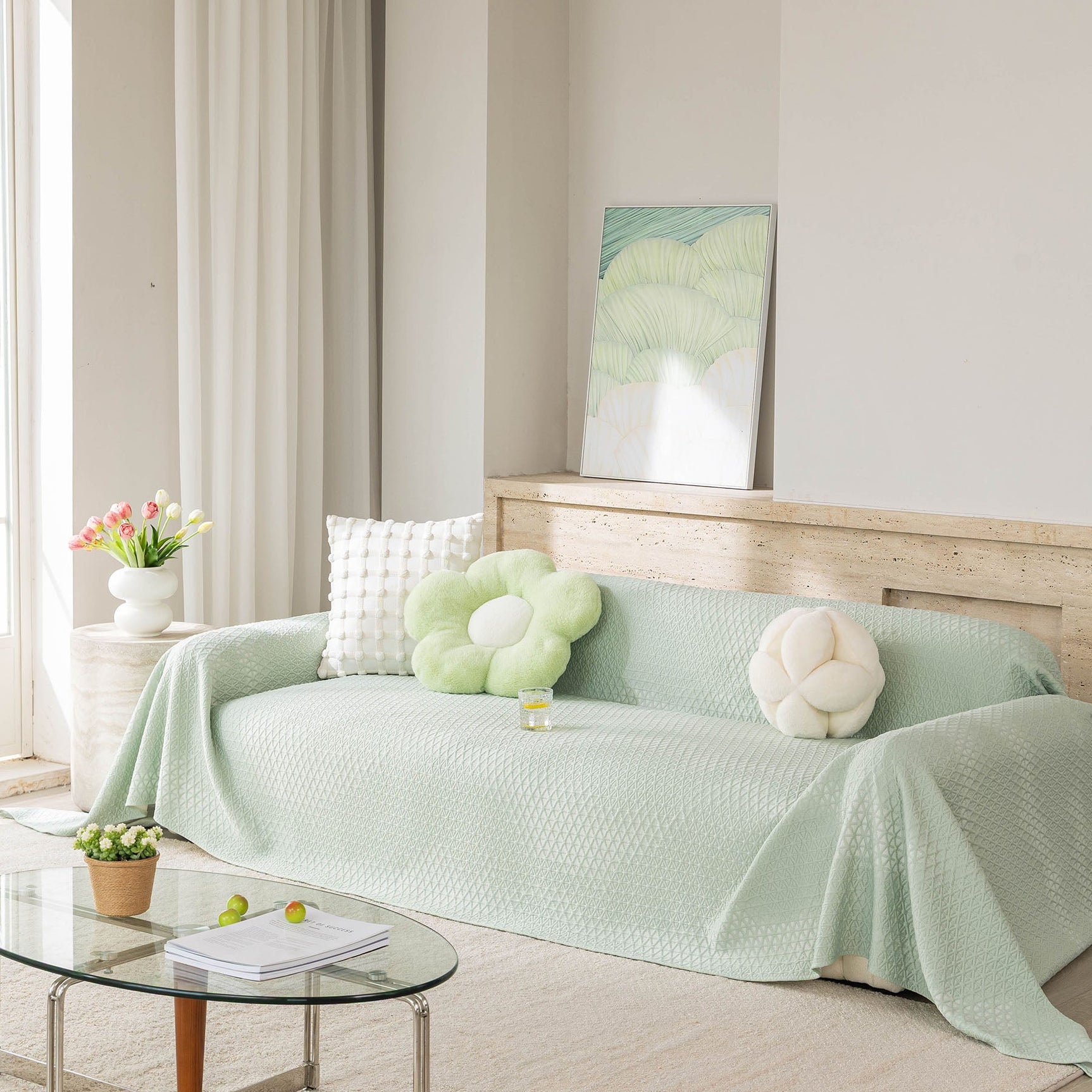 Cooling Ice Silk Sofa Throw Cover, Summer Diamond Textured Furniture Protector Blanket - Ornate Home