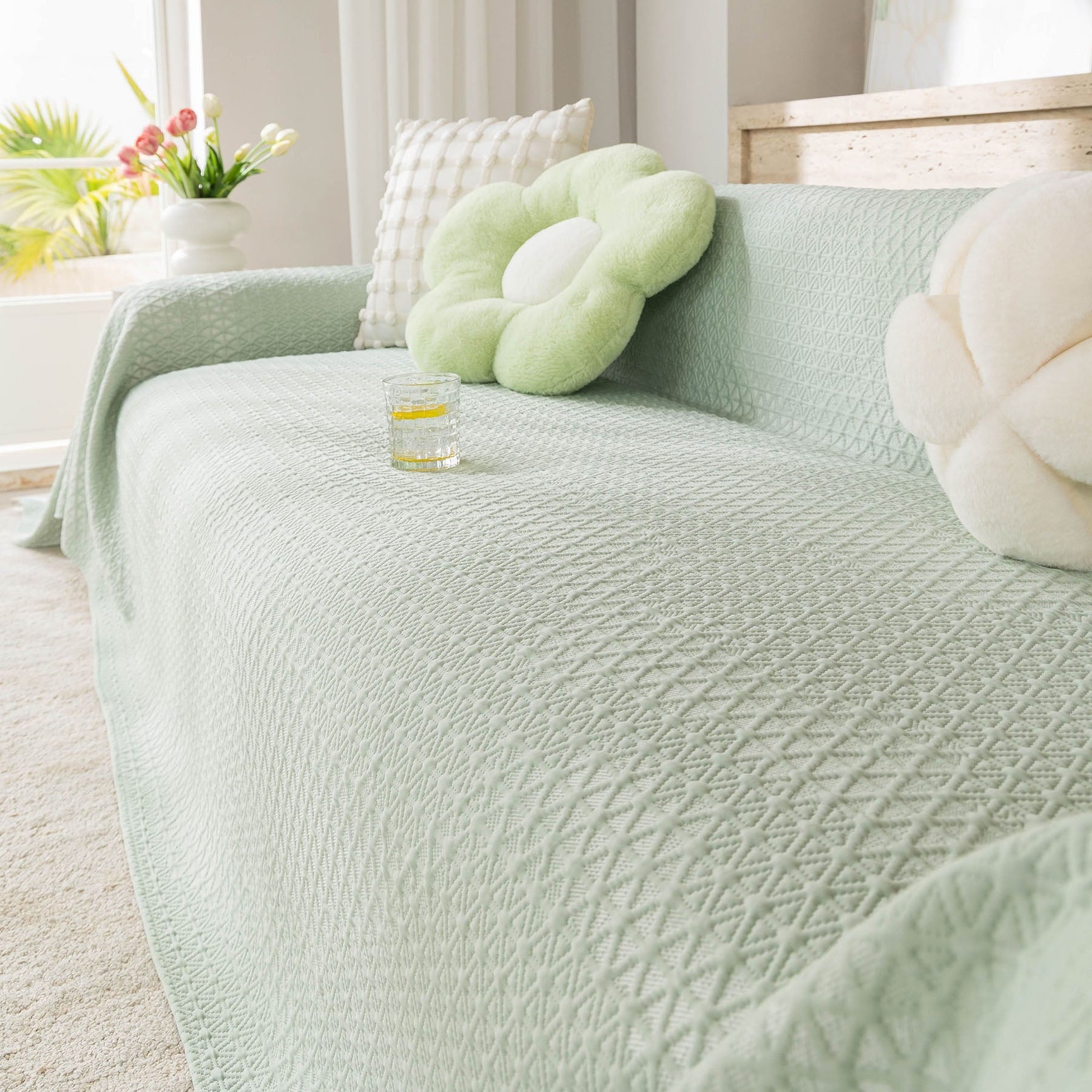 Cooling Ice Silk Sofa Throw Cover, Summer Diamond Textured Furniture Protector Blanket - Ornate Home
