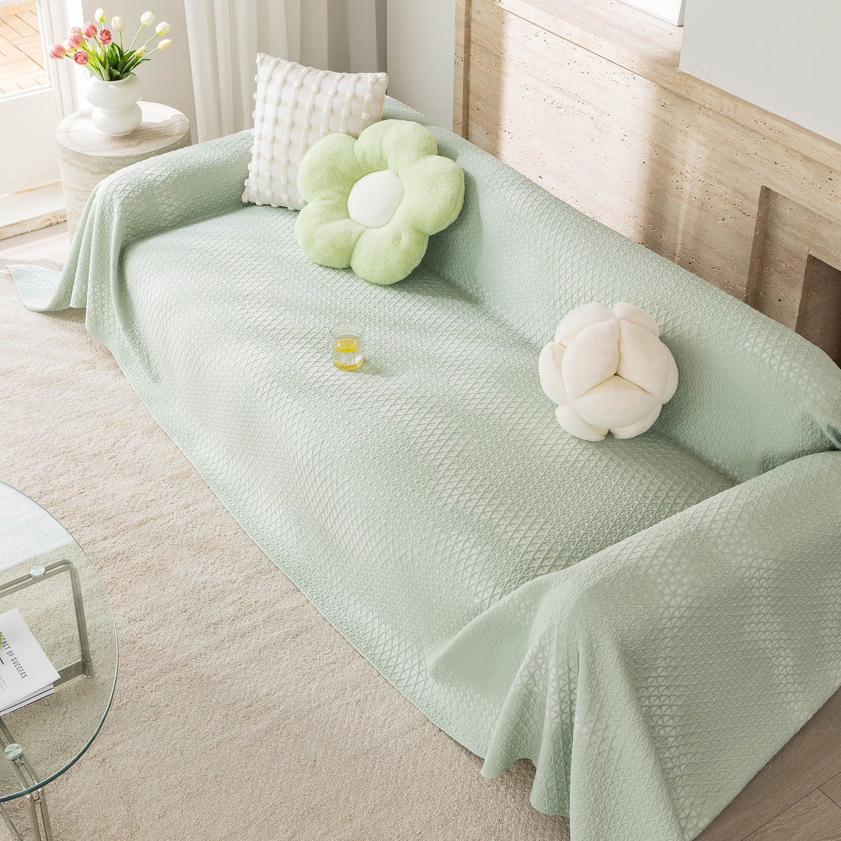 Cooling Ice Silk Sofa Throw Cover, Summer Diamond Textured Furniture Protector Blanket - Ornate Home