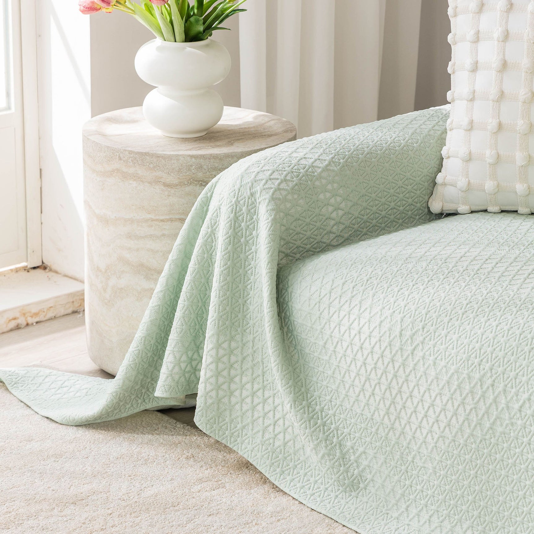Cooling Ice Silk Sofa Throw Cover, Summer Diamond Textured Furniture Protector Blanket - Ornate Home