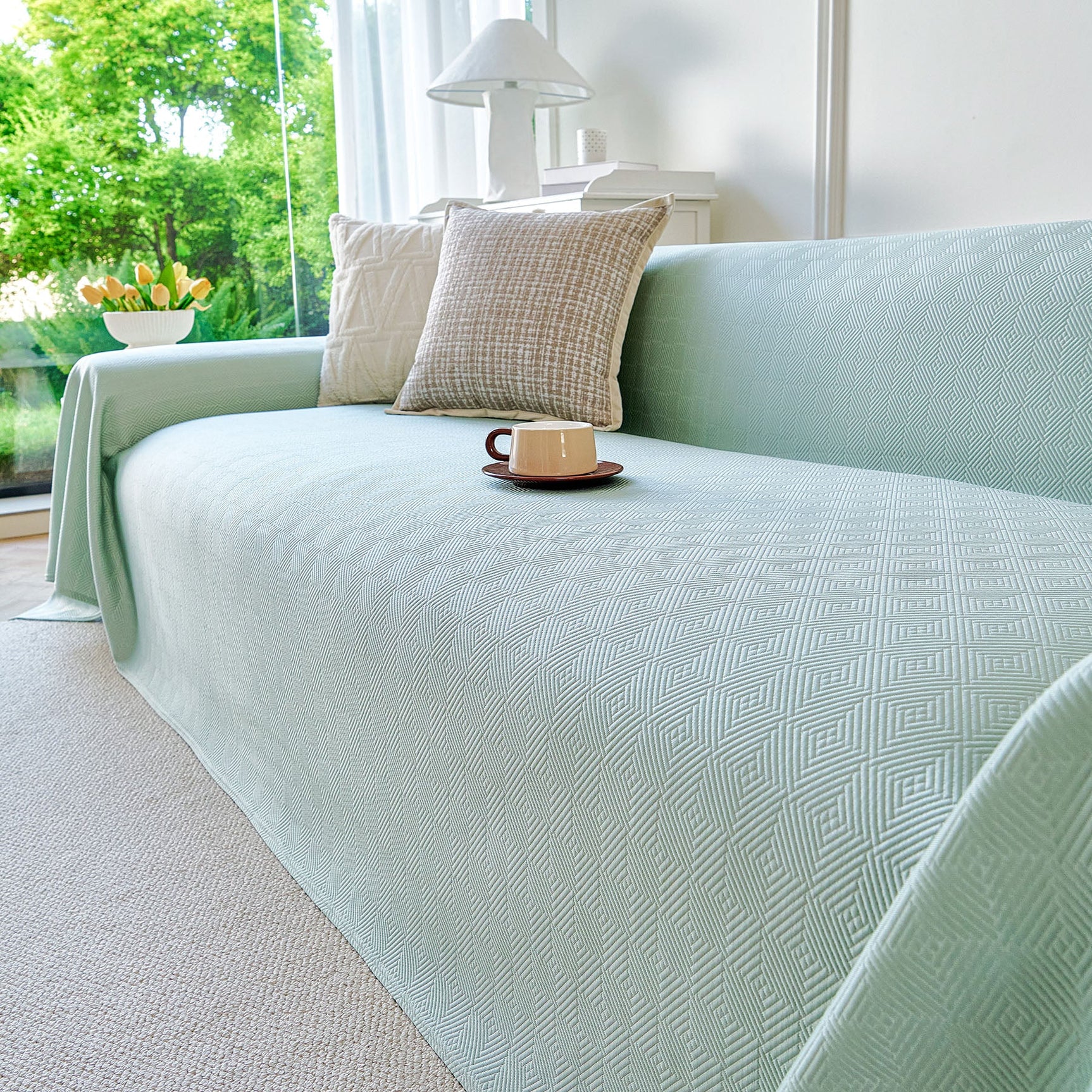 Cooling Ice Silk Soft Sofa Cover Blanket, Woven Geometric Textured Modern Couch Cover - Ornate Home