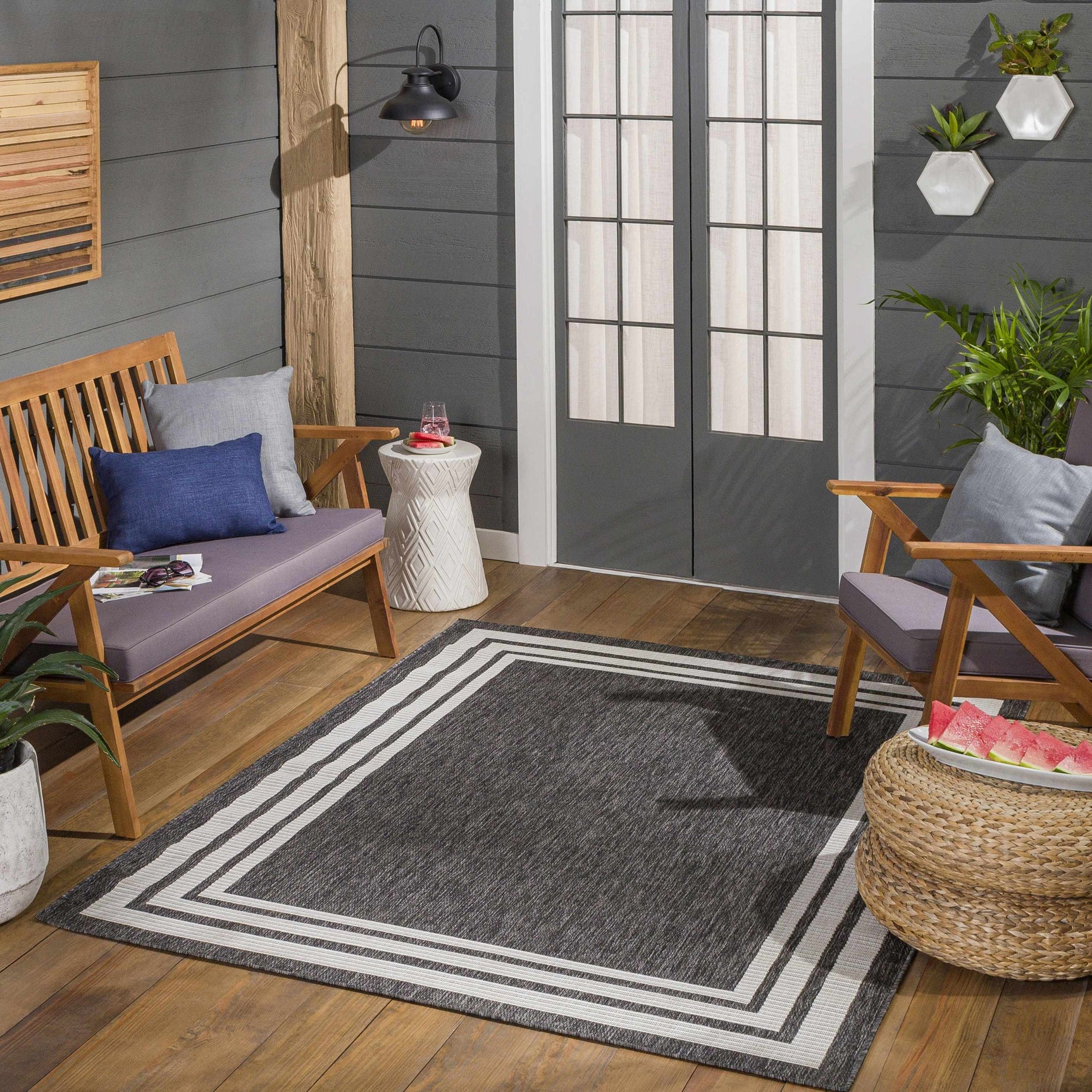 Coonamble Bordered Anthracite Outdoor Rug - Ornate Home