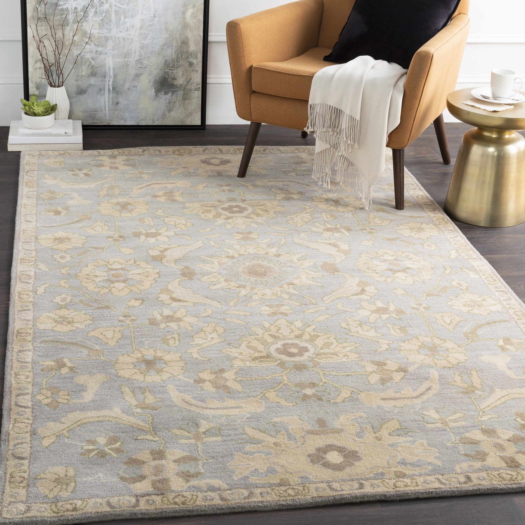 Copen Beige Floral Wool Rug - Ornate Home