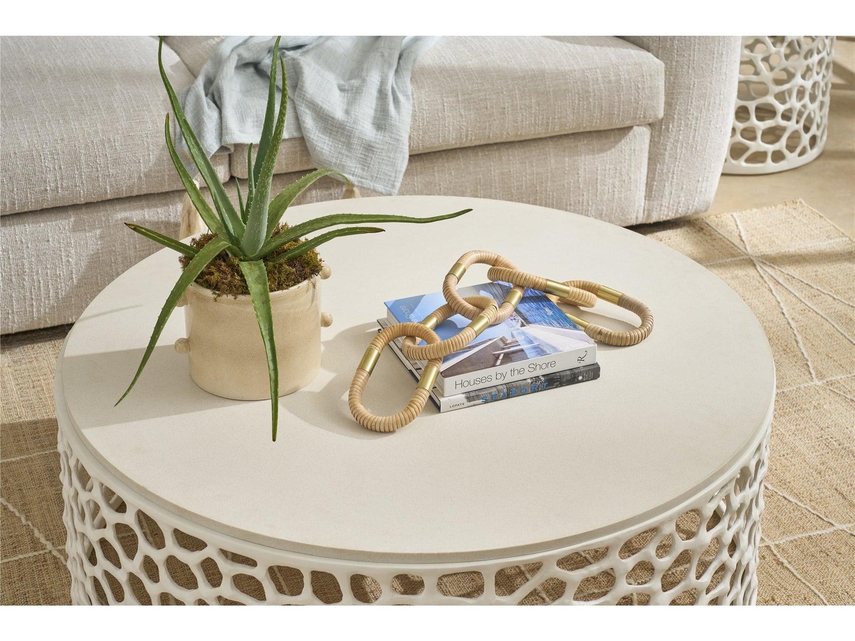 Coral White/Quartz Stone Cocktail Table - Ornate Home